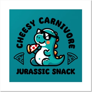 Cheesy Carnivore Jurassic Snack Dark - Funny Dinosaur Posters and Art